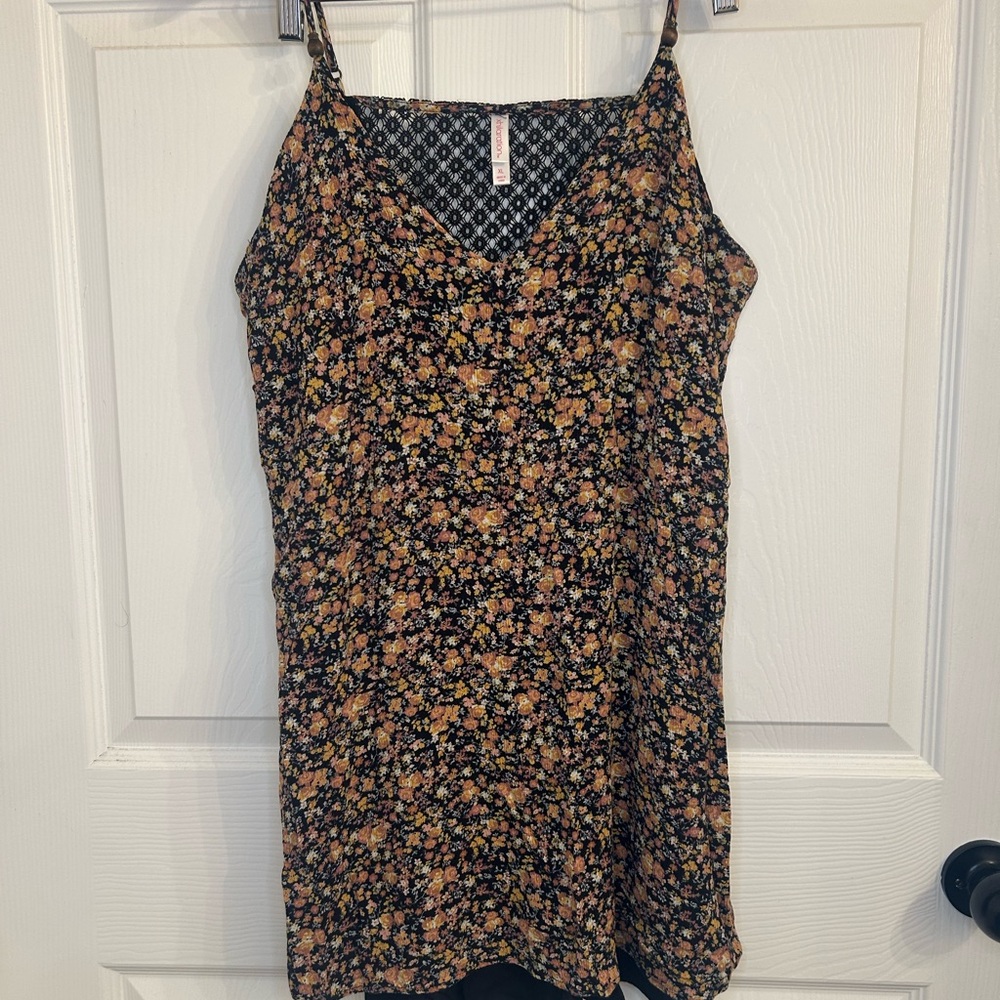Xhilaration Floral Tank Top - Black and Orange